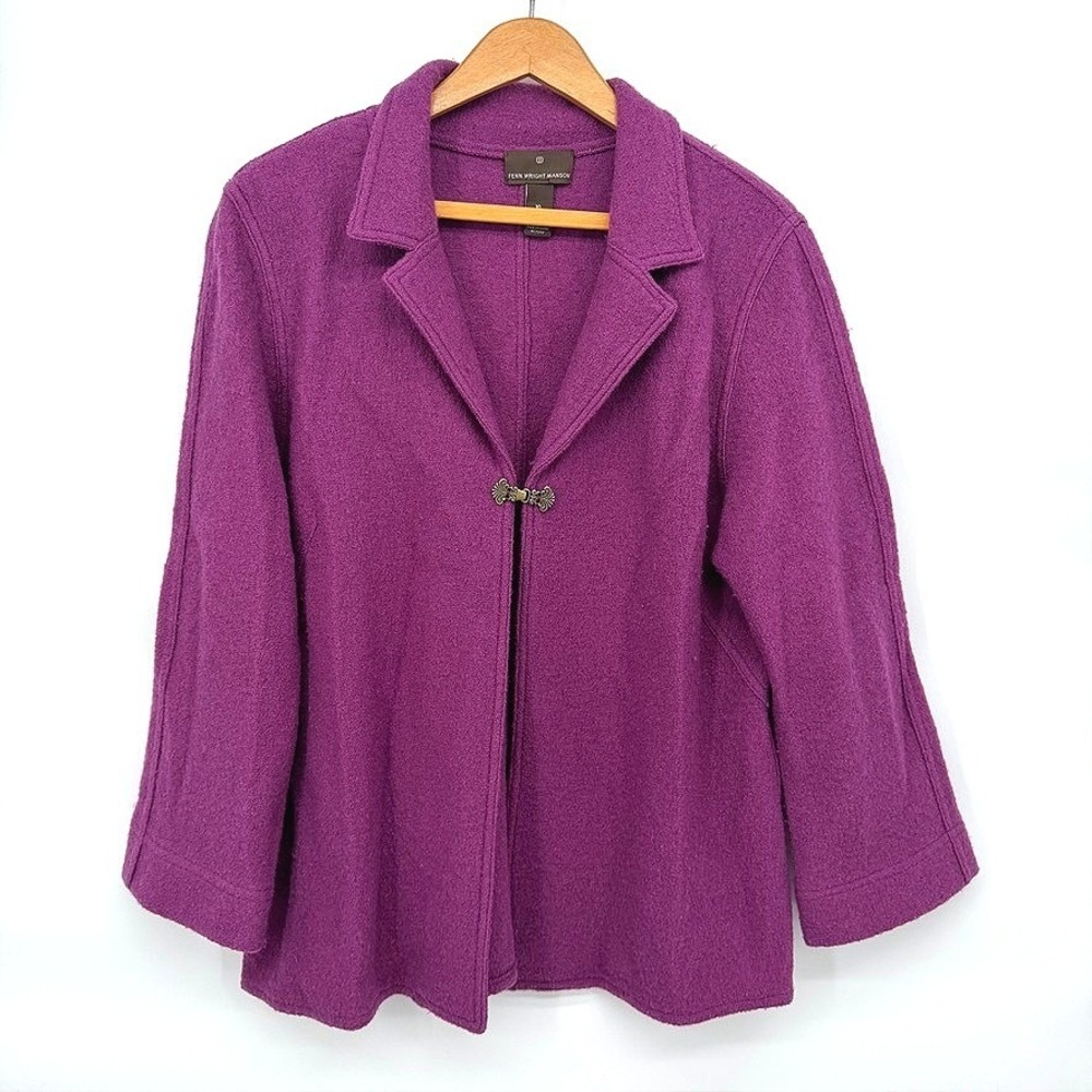 Fenn Wright Manson Jacket Purple Wool Look Filigree Front Clasp Cardigan Coat XL